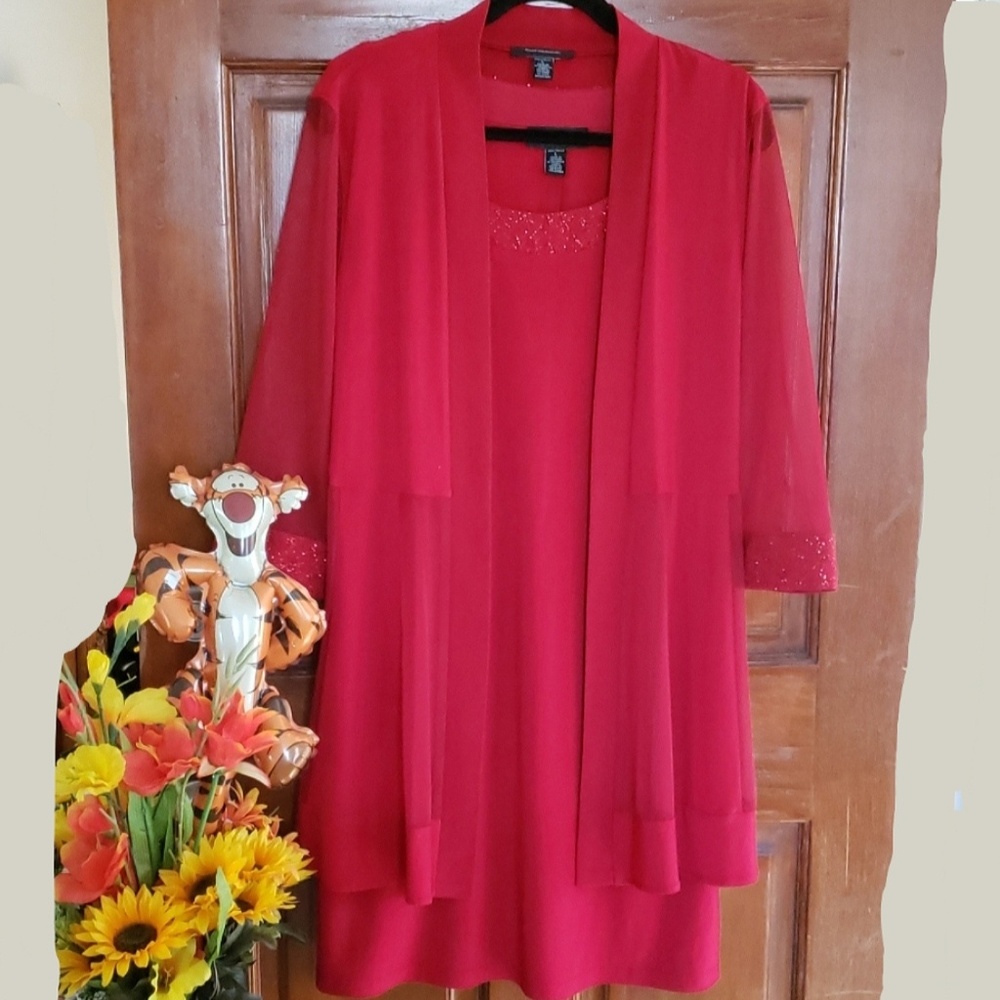 2pc Red Formal Dress with Glitter & Mesh Material